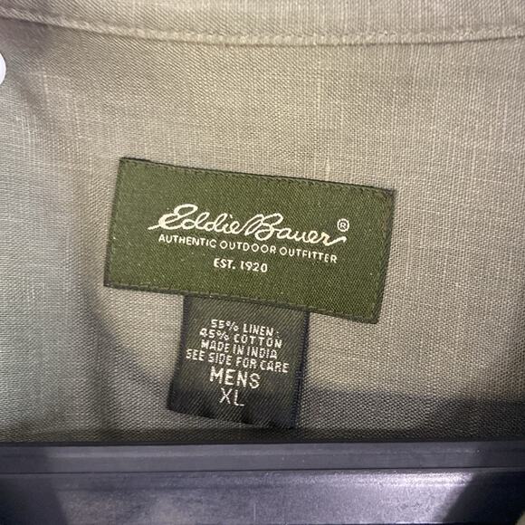 Eddie Bauer Men Moss Green Linen Blend Button Down Shirt Size XL - Picture 6 of 7